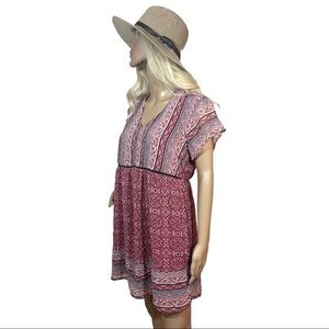 Knox Rose deep red,pink and blue Boho print dress